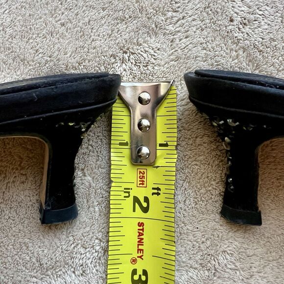 Ballin Black Satin & Rhinestones Slide Strappy Sandal Women EU 35 US 5 Low Heel - Picture 11 of 16